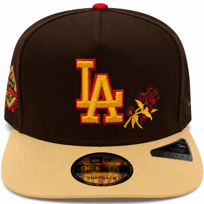 Los Angeles Dodgers LA Rose brown, tan and red New Era 9FIFTY A-Frame snapback hat - back view