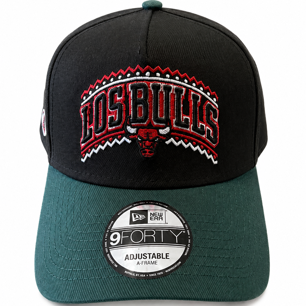 Los Bulls black and green A-Frame hat with Mexico flag side patch - side view