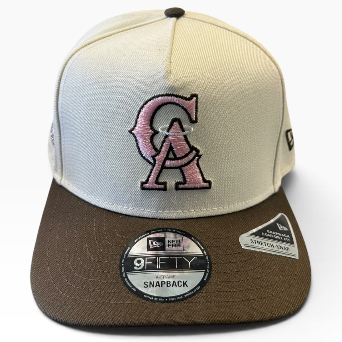 California Angels cream brown and pink New Era 9FIFTY A-Frame snapback hat - side view