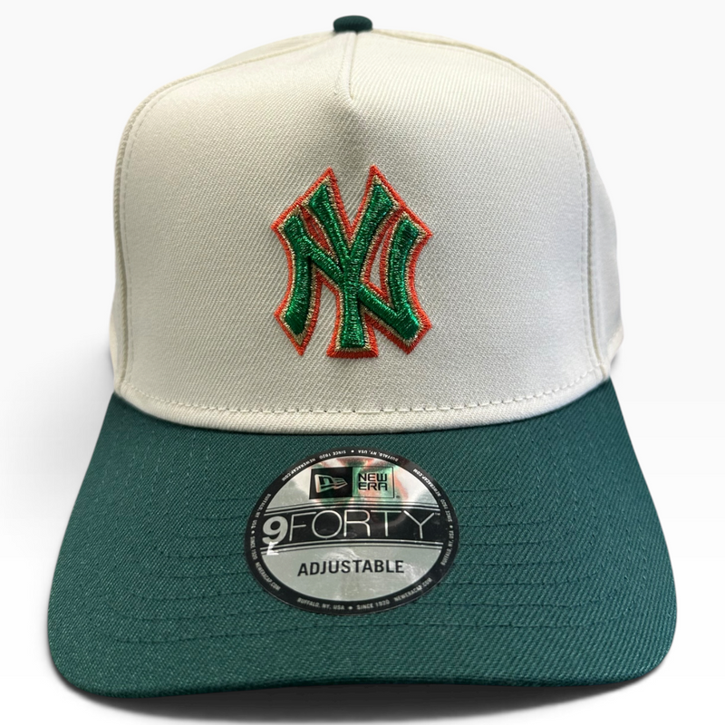 New York Yankees Cream & Dark Green New Era 9FORTY A-Frame adjustable hat - side view