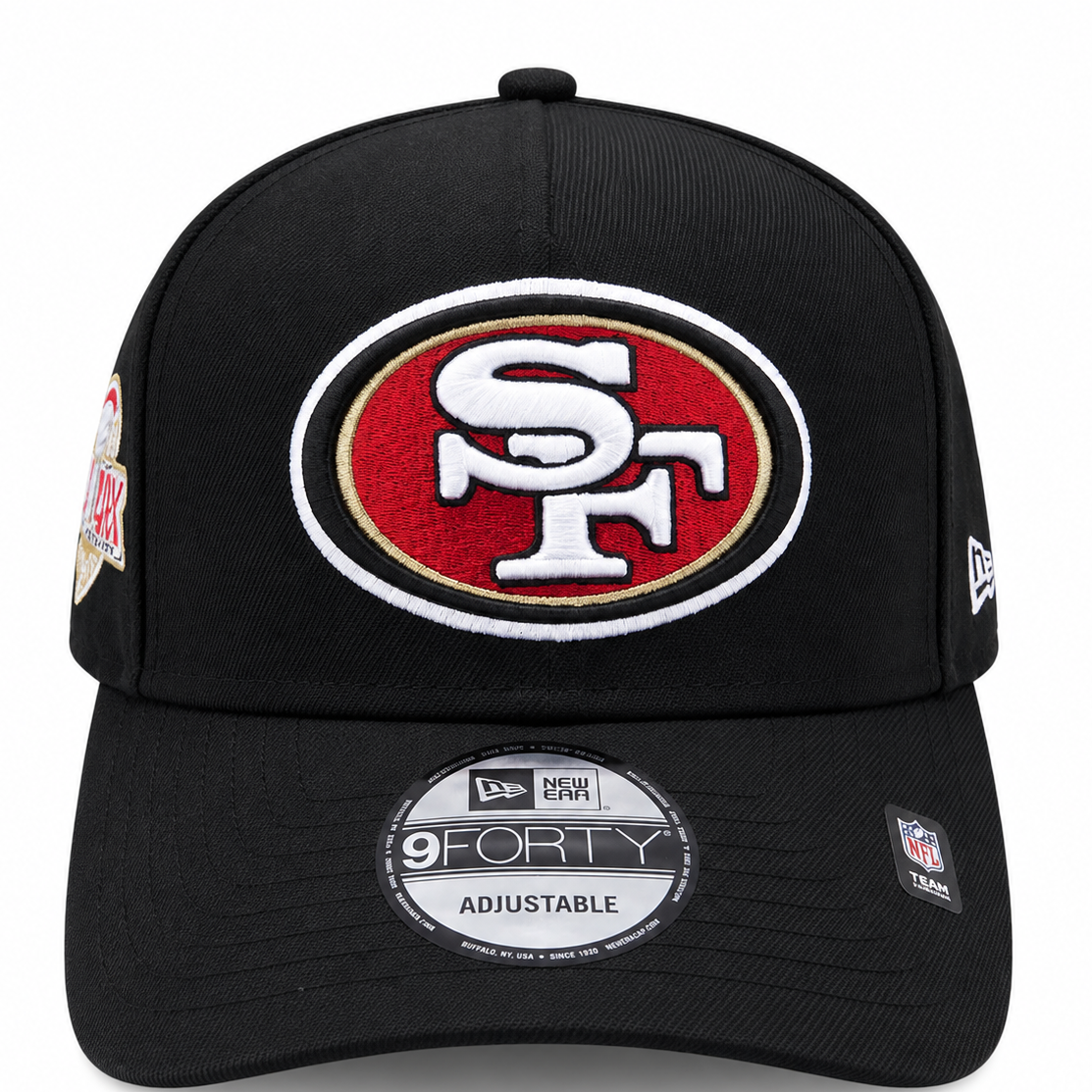 New Era San Francisco 49ers Super Bowl XXIX black 9FORTY A-Frame hat with SF logo - front view