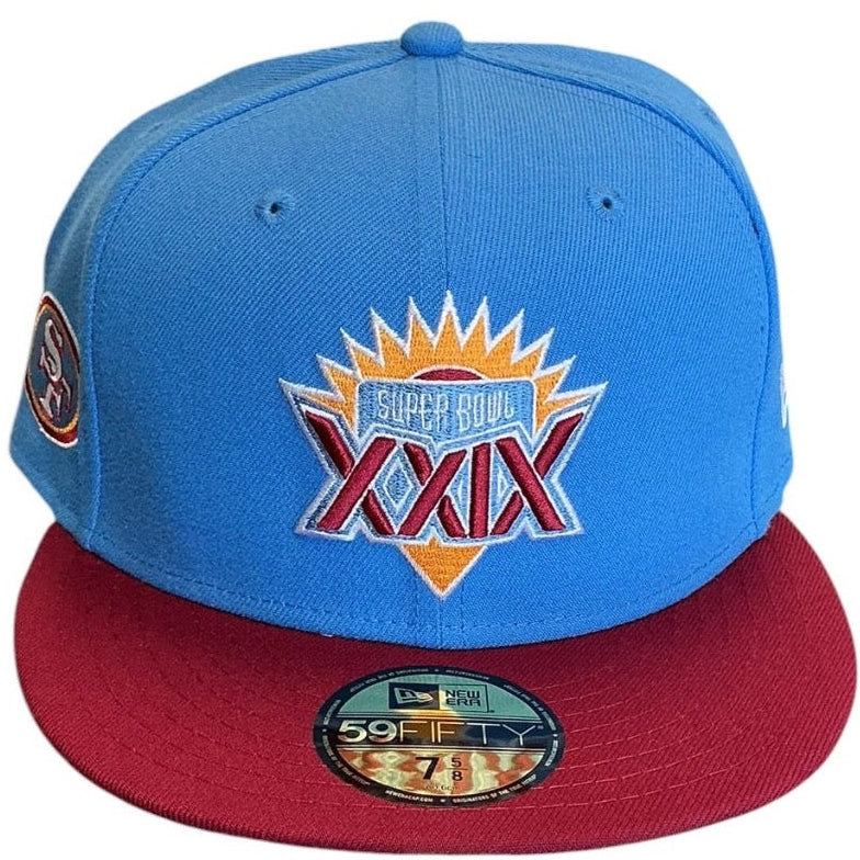 San Francisco 49ers Blue & Red Super Bowl XXIX New Era 59FIFTY fitted hat - side view