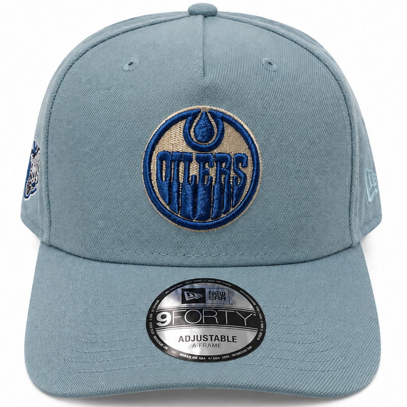 Edmonton Oilers baby blue New Era 9FORTY A-Frame adjustable hat - side view
