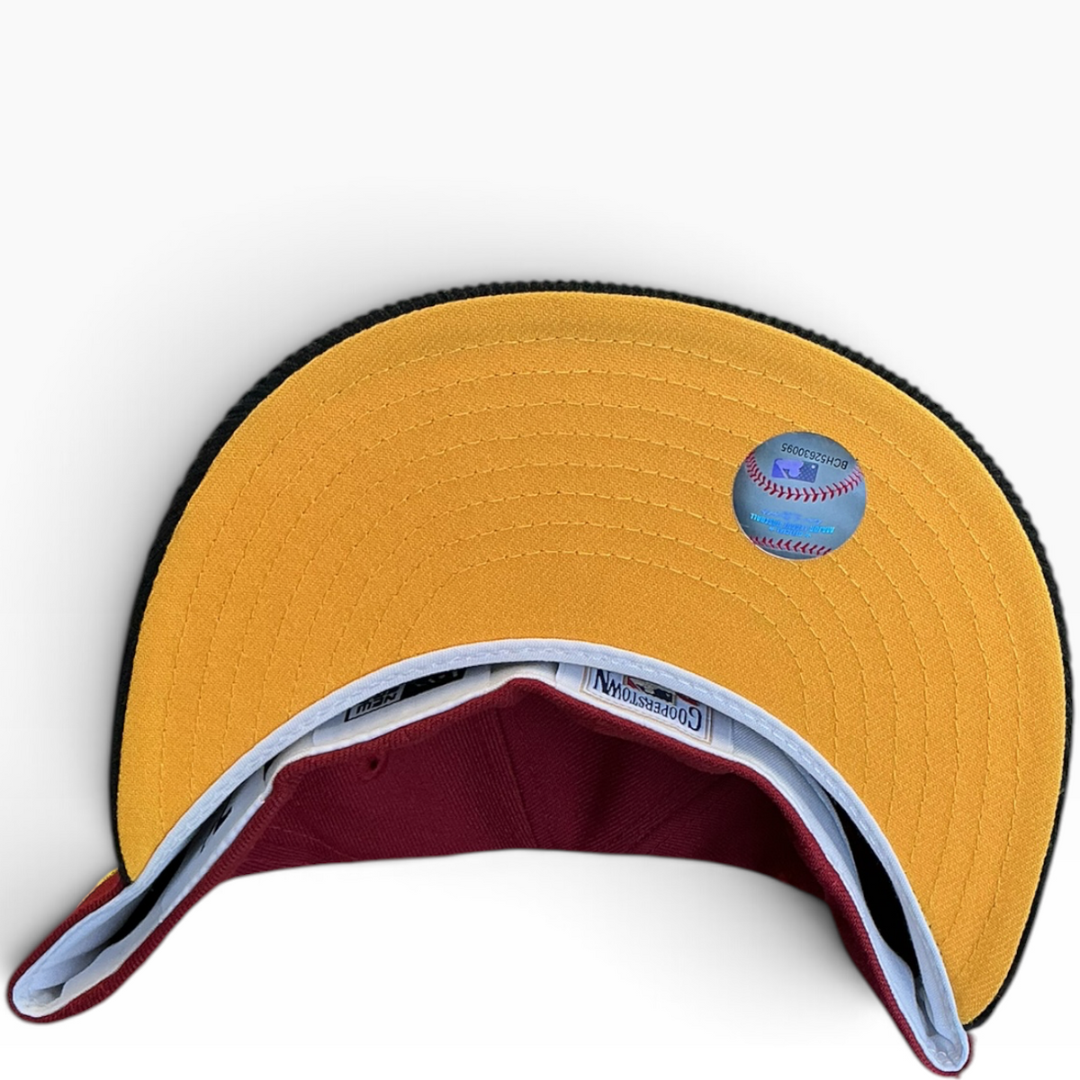 Anaheim Angels maroon and black 50th Anniversary New Era 59FIFTY fitted hat - undervisor detail