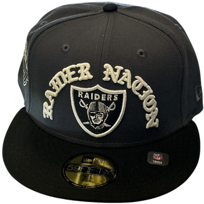 Las Vegas Raiders black and cream New Era 59FIFTY fitted hat - undervisor detail