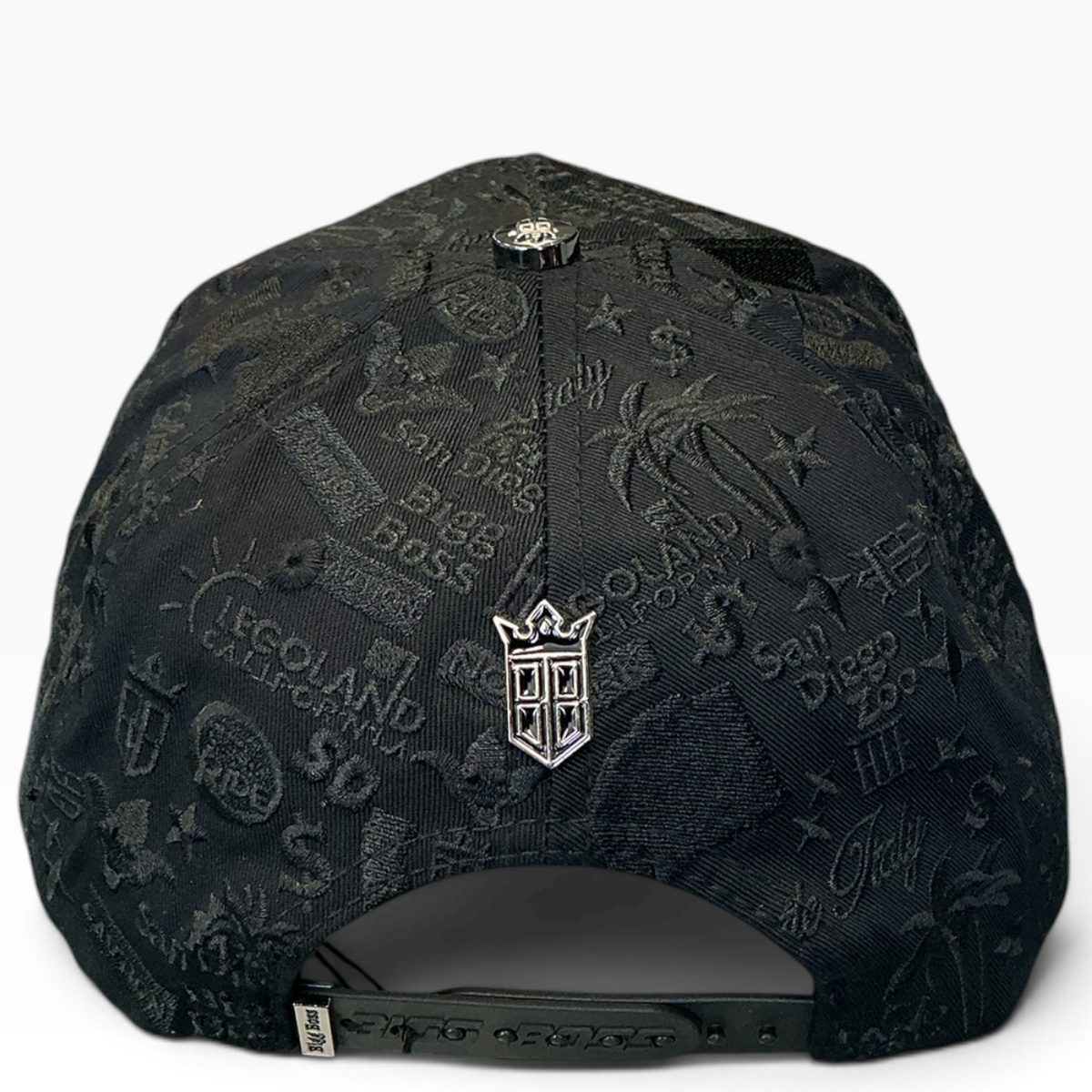 San Diego SD black rhinestone Bigg Boss snapback hat - front view