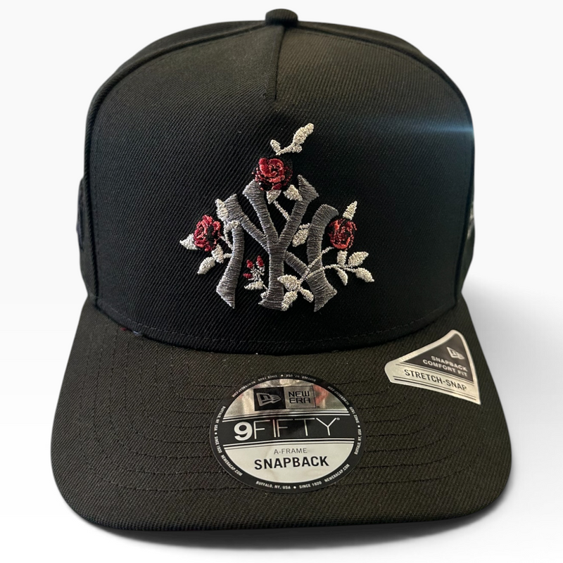 New York Yankees black floral rose New Era 9FIFTY A-Frame snapback hat - side view