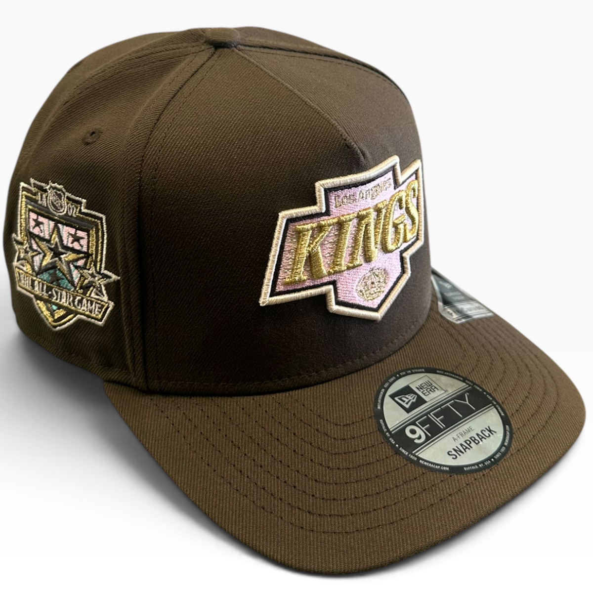 Los Angeles Kings brown and pink retro logo New Era 9FIFTY A-Frame snapback hat - undervisor detail