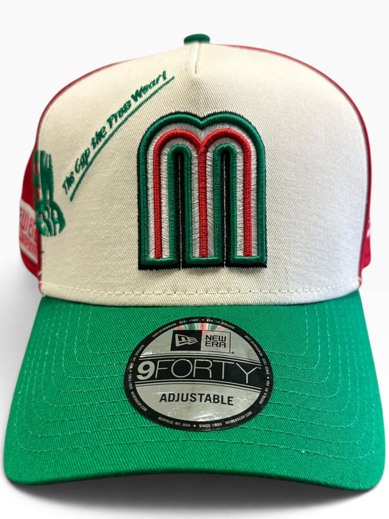 Mexico cream green and red New Era 9FORTY A-Frame adjustable hat - undervisor detail