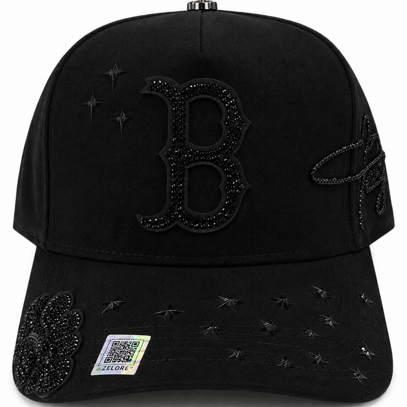 Black rhinestone B luxury snapback hat with Gothic B design - front view