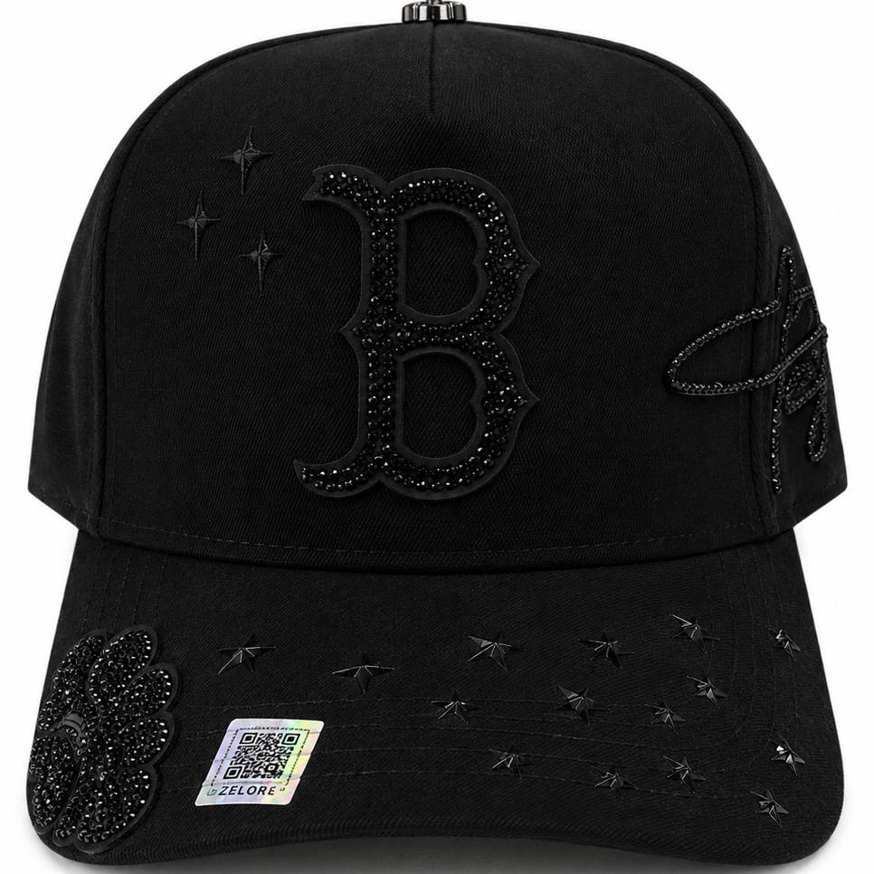 Black rhinestone B luxury snapback hat with Gothic B design - front view