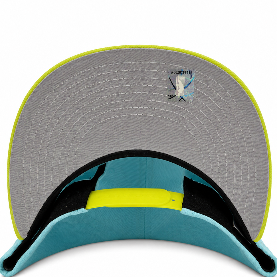 Bulls teal snapback with neon yellow brim - alternate view
