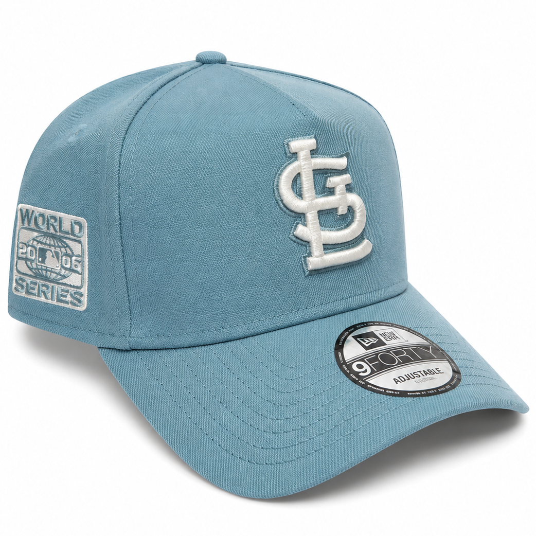 St. Louis Cardinals 2006 World Series light blue New Era 9FORTY A-Frame adjustable hat - side view
