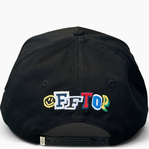 Good Vibes hat with smiley flower embroidery - side view