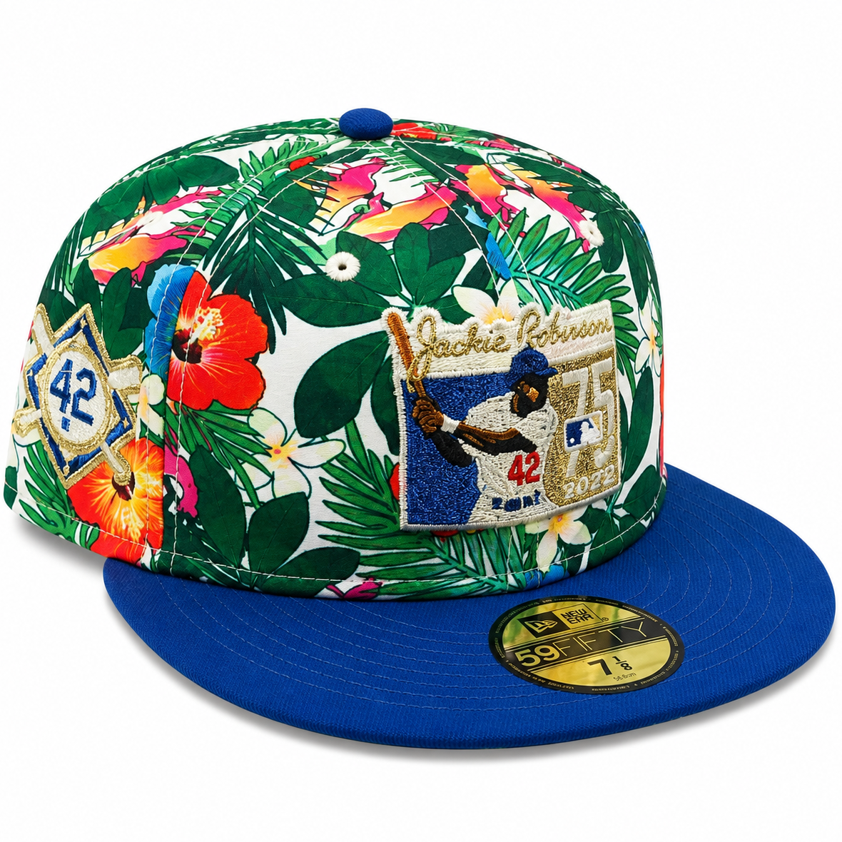 Los Angeles Dodgers Jackie Robinson 42 Tropical Floral Royal Blue New Era 59FIFTY fitted hat - front view