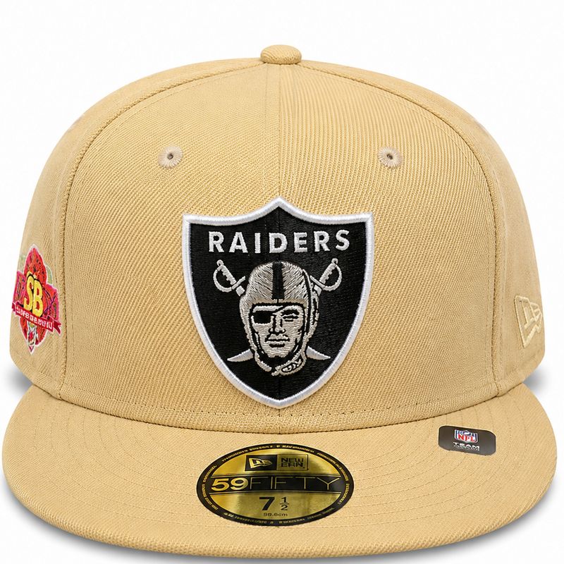 Las Vegas Raiders tan New Era 59FIFTY fitted hat - back view