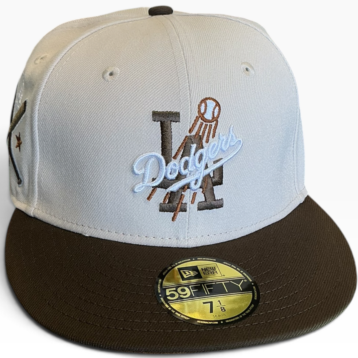 Los Angeles Dodgers Cream/Brown New Era 59FIFTY fitted hat - side view