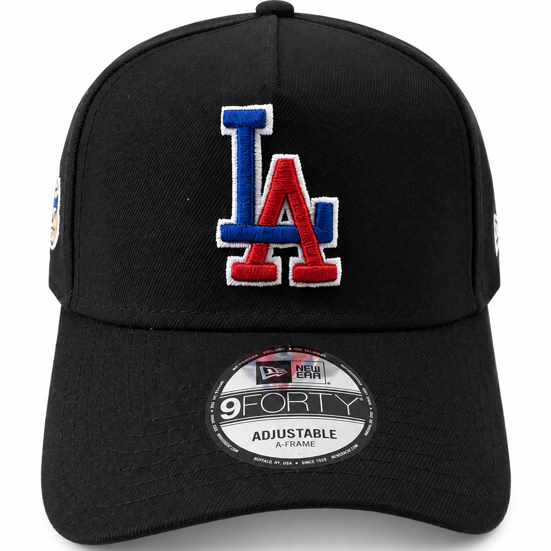 Dodgers black A-Frame hat with anniversary side patch - side view