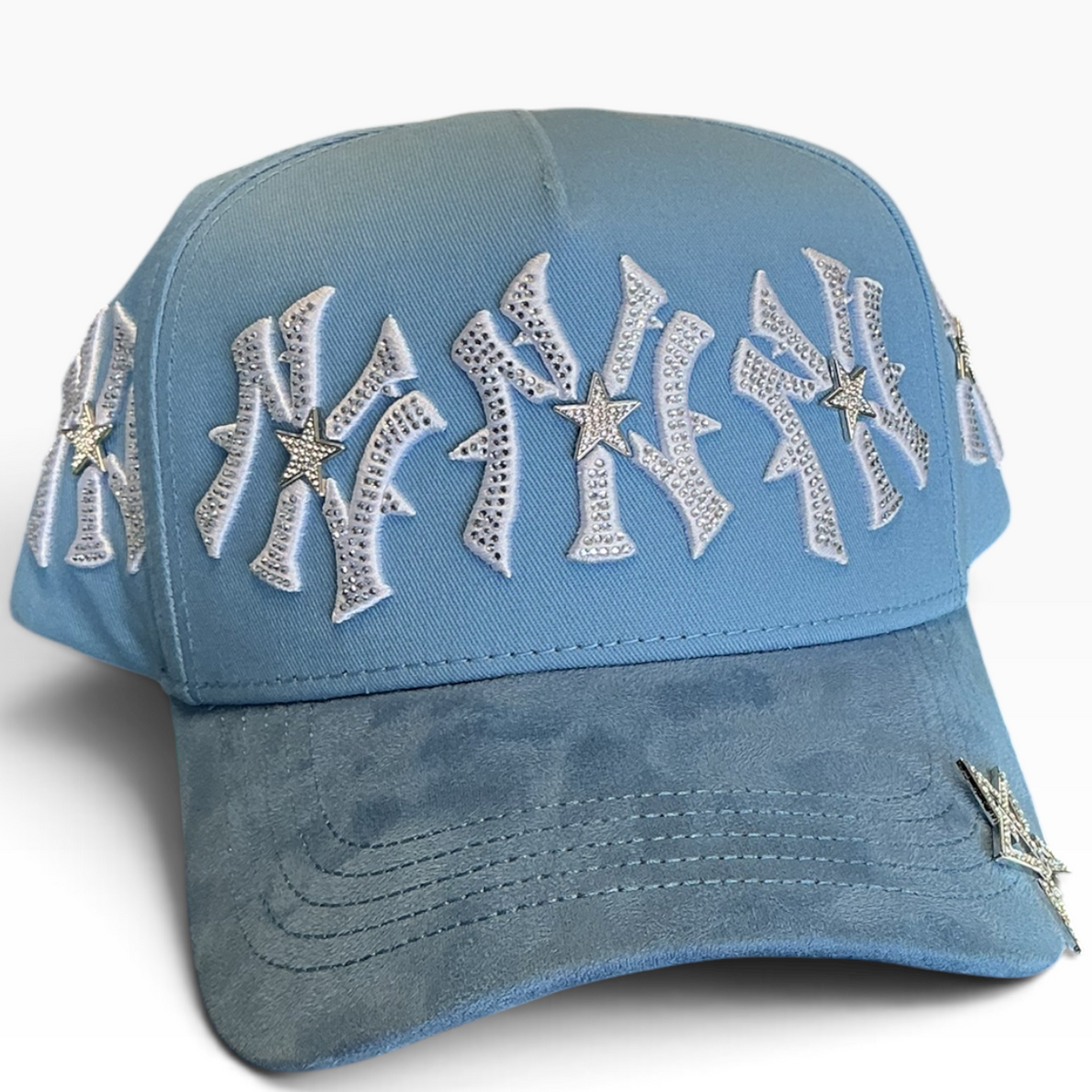 NY baby blue star hat - detail view
