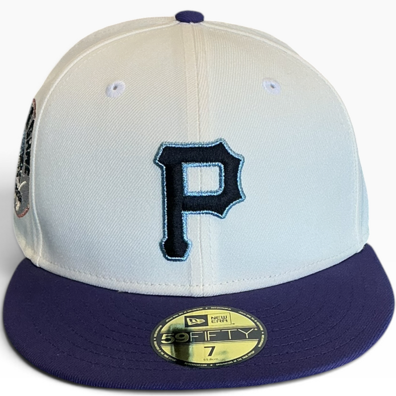 Pittsburgh Pirates Cream & Navy Side Patch New Era 59FIFTY fitted hat - side view