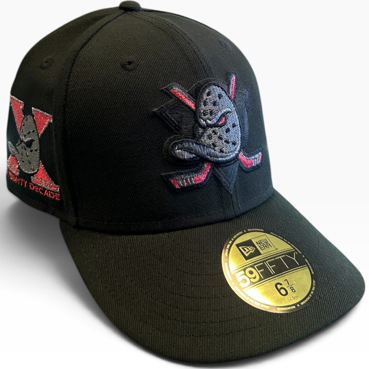 Anaheim Ducks Black/Red New Era 59FIFTY fitted hat - front view