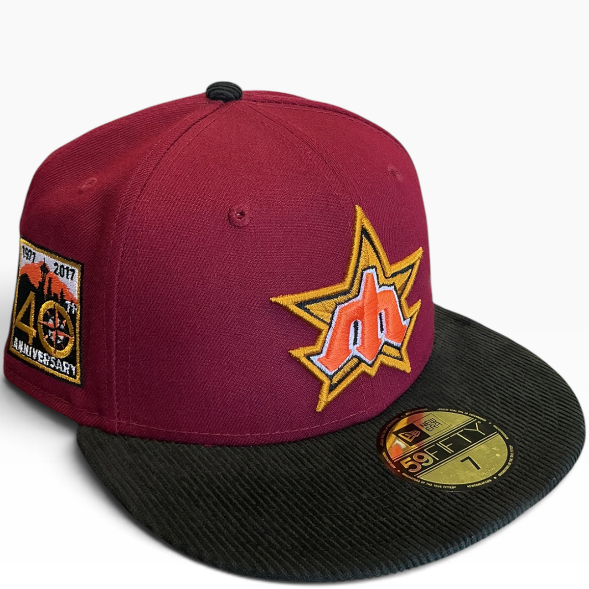 Star Logo 40th Anniversary maroon and black New Era 59FIFTY fitted hat - front view