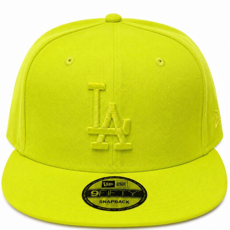 Los Angeles Dodgers New Era 9FIFTY neon lime tonal snapback hat - front view