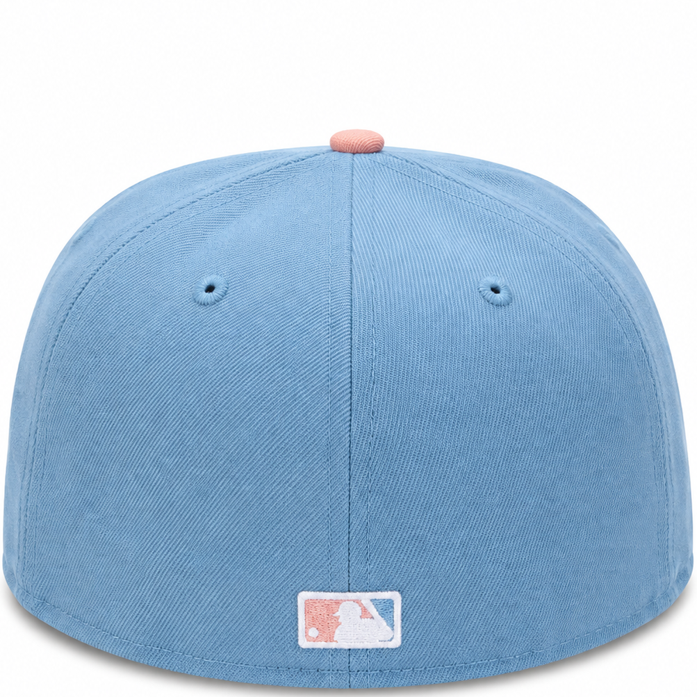 Chicago Cubs sky blue and peach bear logo New Era 59FIFTY fitted hat - front view