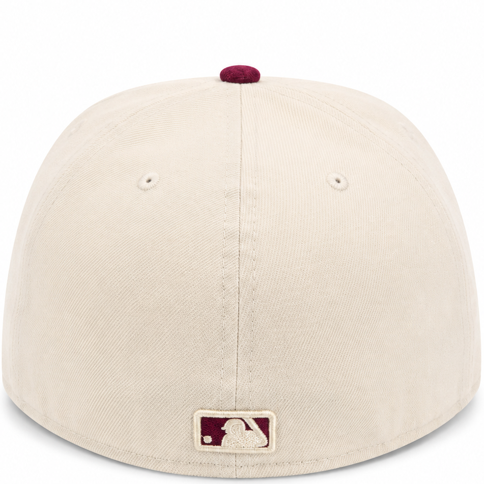 Los Angeles Dodgers cream and burgundy paisley New Era 59FIFTY fitted hat - front view