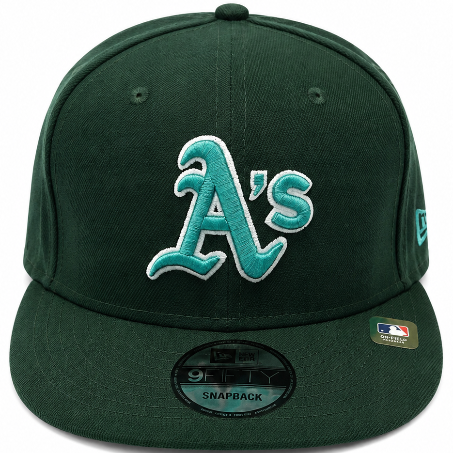 Oakland A's dark green snapback with teal underbrim - alternate view