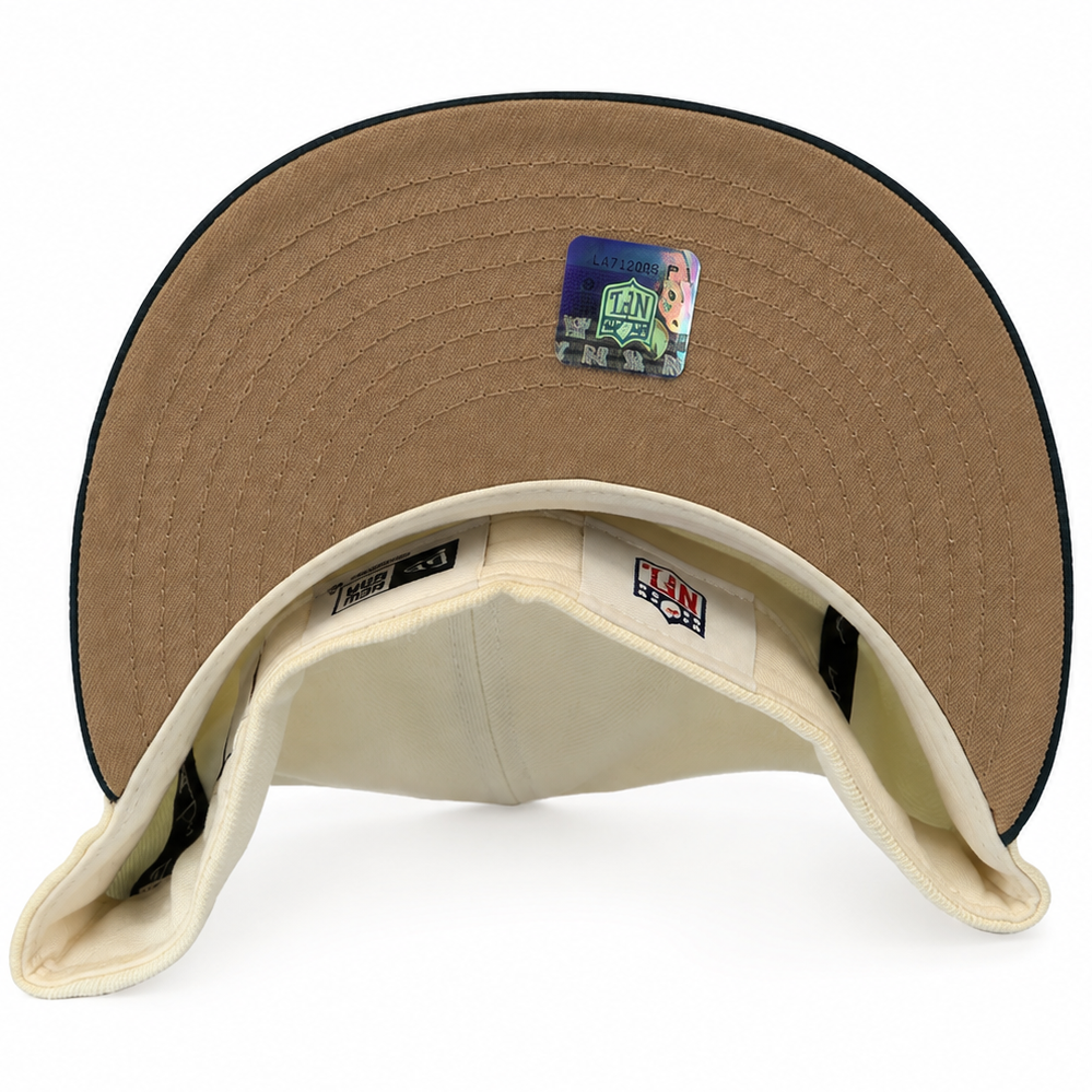 Las Vegas Raiders cream/green New Era 59FIFTY fitted hat - detail view