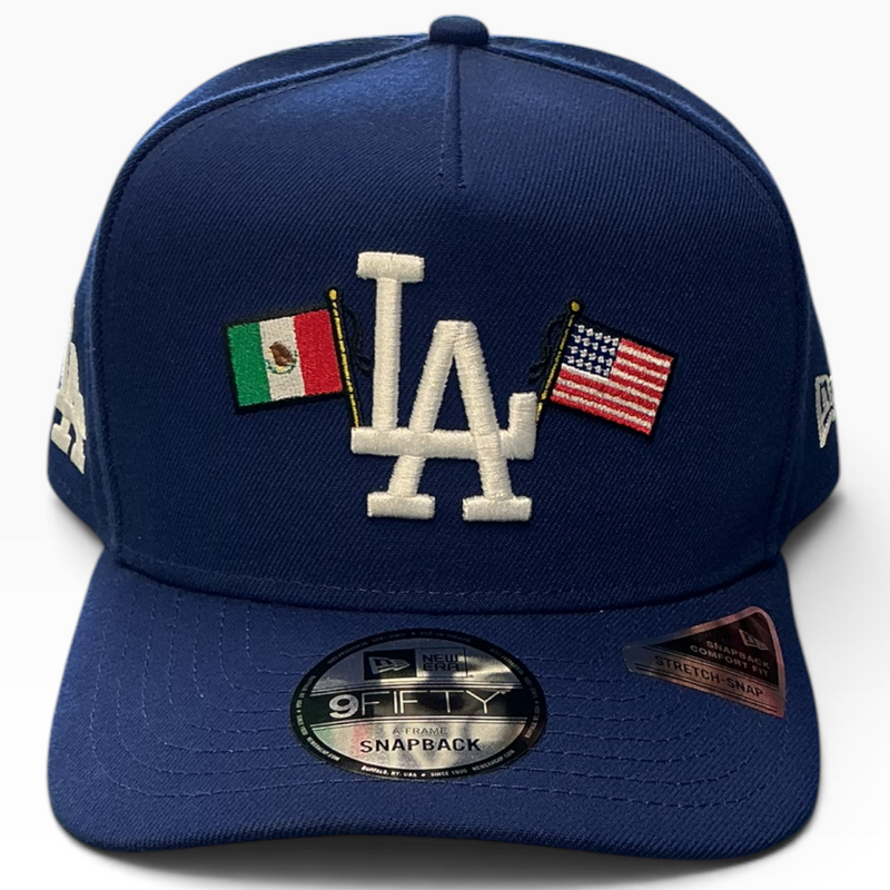 Los Angeles Dodgers Mexico and USA flags navy New Era 9FIFTY A-Frame stretch-snap hat - front view