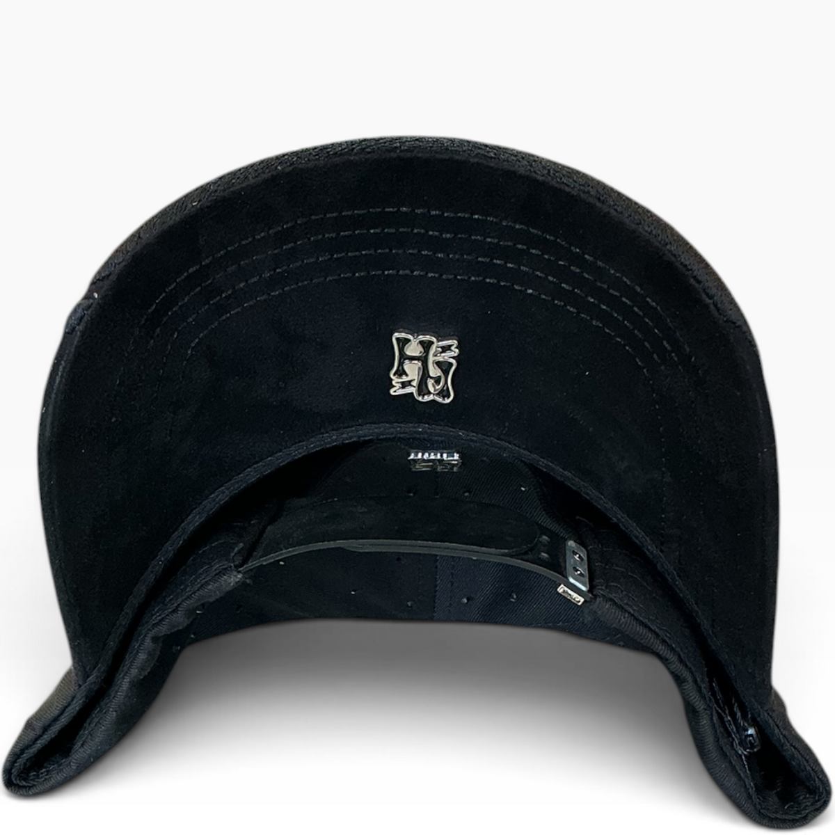 Black LA Bones rhinestone flame snapback hat - front view