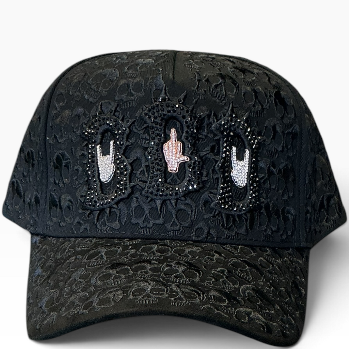 Skull hand gesture snapback - back view