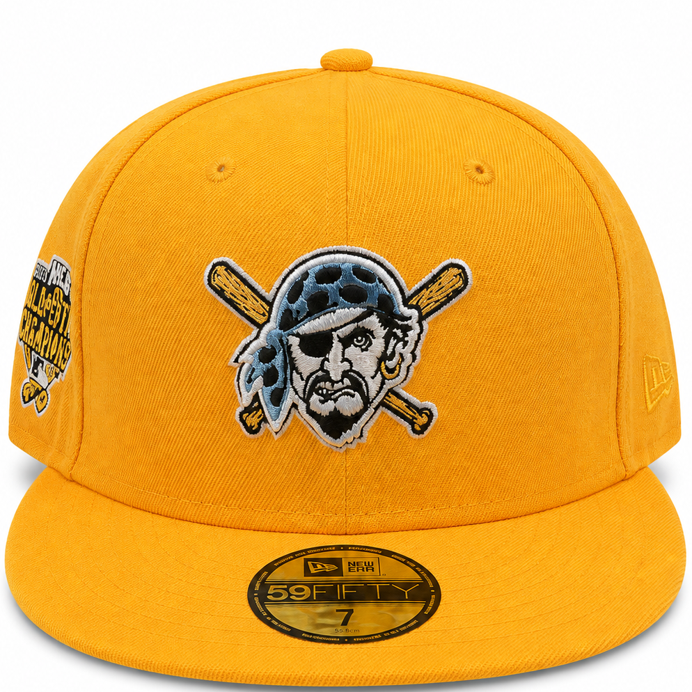 Pittsburgh Pirates Gold New Era 59FIFTY fitted hat - side view