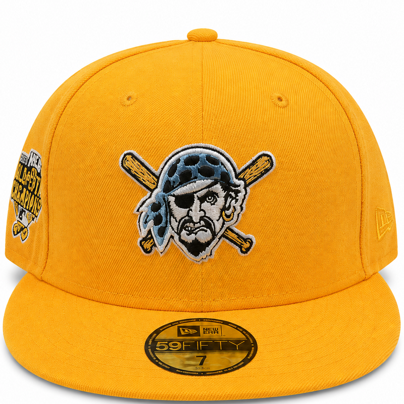 Pittsburgh Pirates Gold New Era 59FIFTY fitted hat - side view