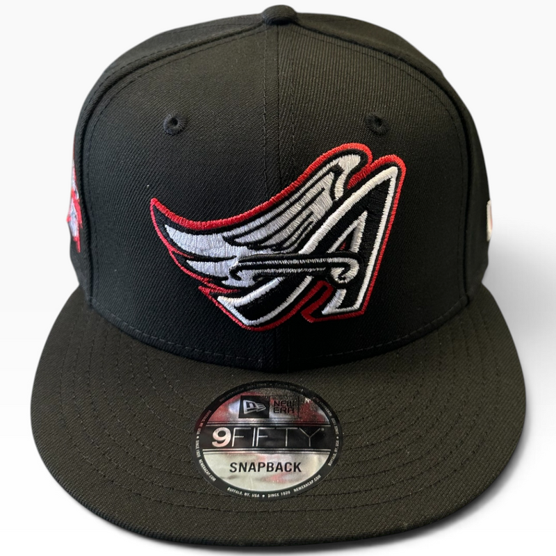 Los Angeles Angels black and red New Era 9FIFTY snapback hat - front view