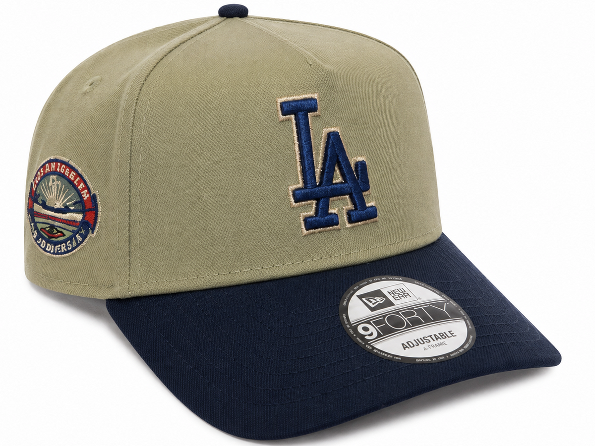Los Angeles Dodgers olive and navy New Era 9FORTY A-Frame adjustable hat - front view