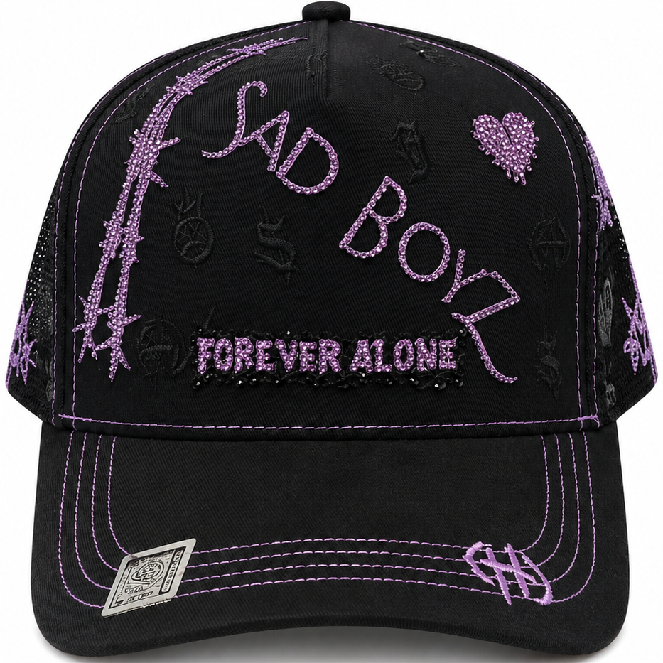 Sad Boyz Forever Alone Black & Purple Snapback Hat – front view