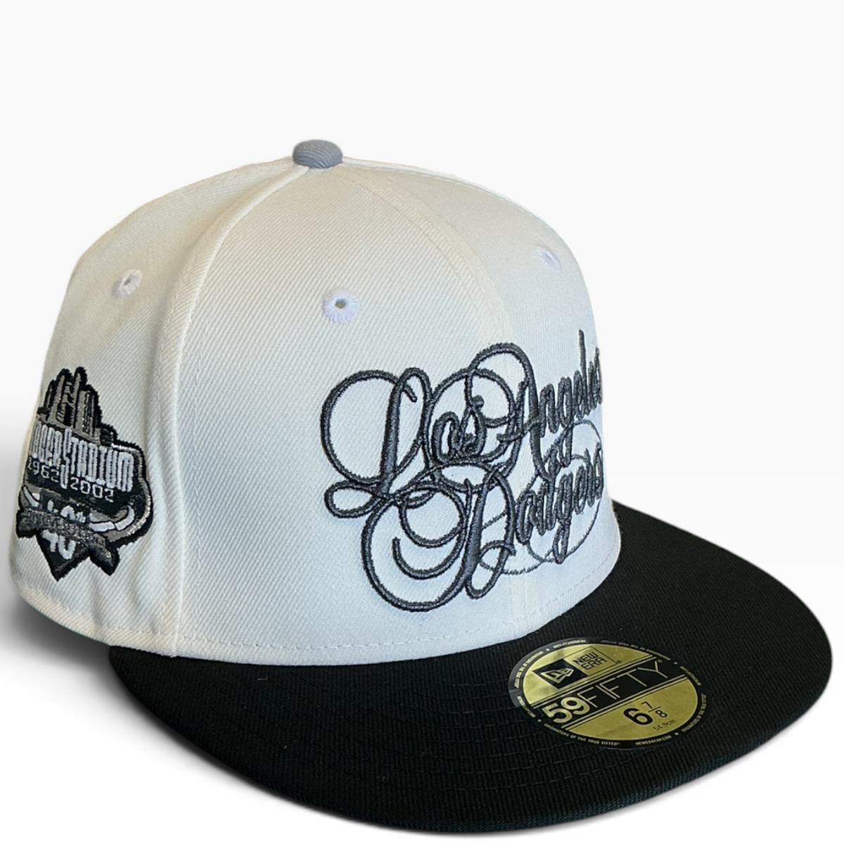Los Angeles Dodgers White/Black New Era 59FIFTY fitted hat - front view
