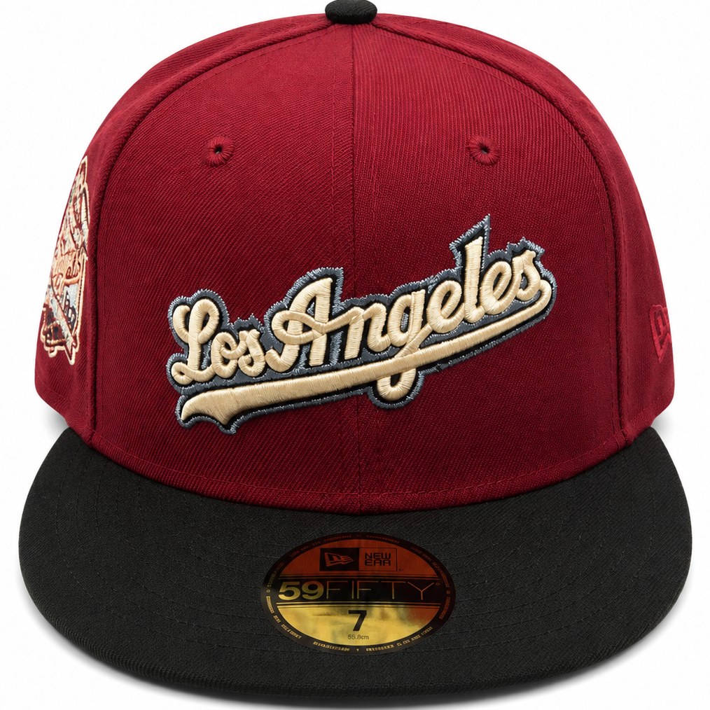 Los Angeles Dodgers Maroon / Black New Era 59FIFTY fitted hat - side view