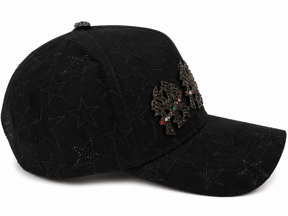 Rich Hours black star rhinestone cap - back view
