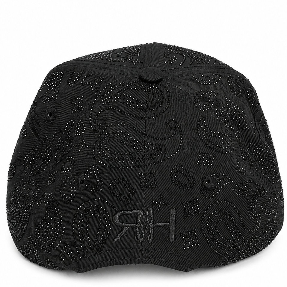 Black rhinestone paisley cap - back view