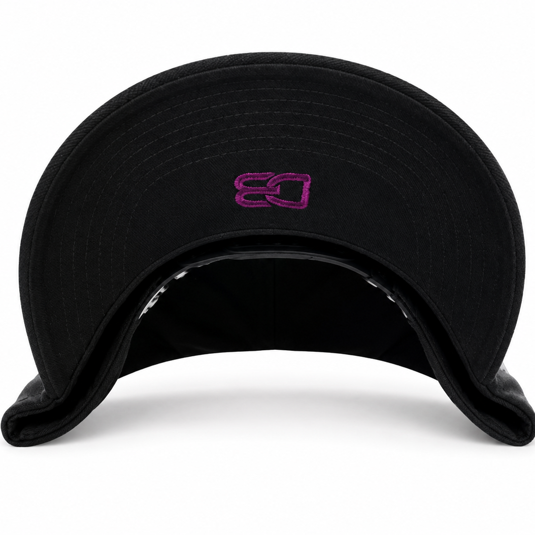 Black purple mystic wizard snapback hat with ornate embroidery - front view