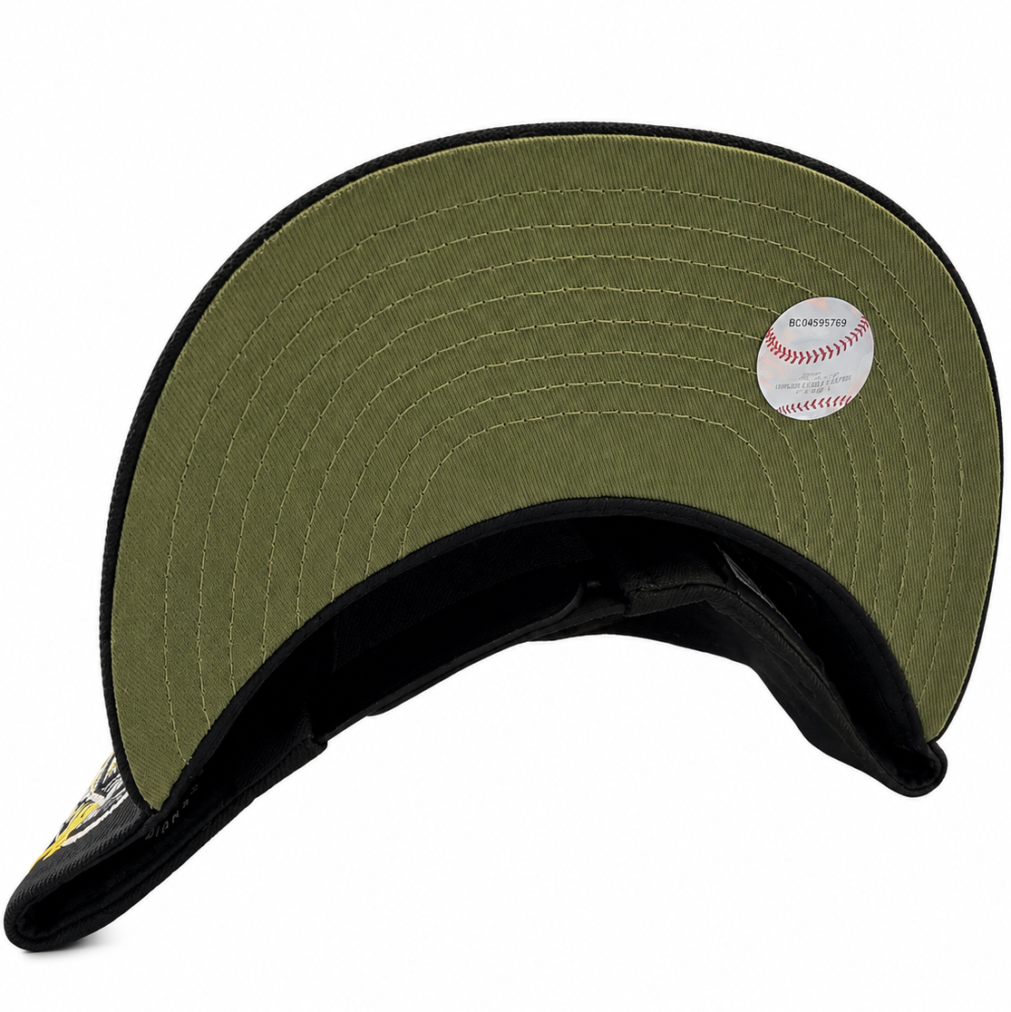 Atlanta Braves A-Frame snapback showing pre-curved olive visor - alternate view