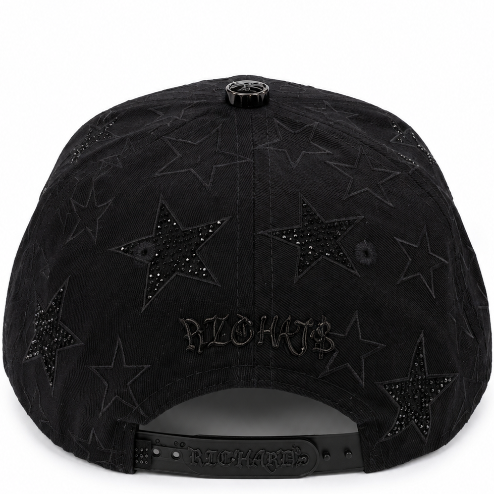 Rich Hours black star rhinestone cap - side view