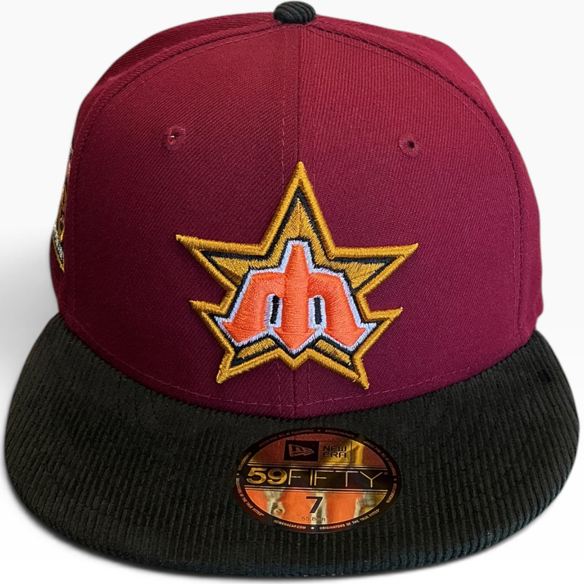 Star Logo 40th Anniversary maroon and black New Era 59FIFTY fitted hat - back view