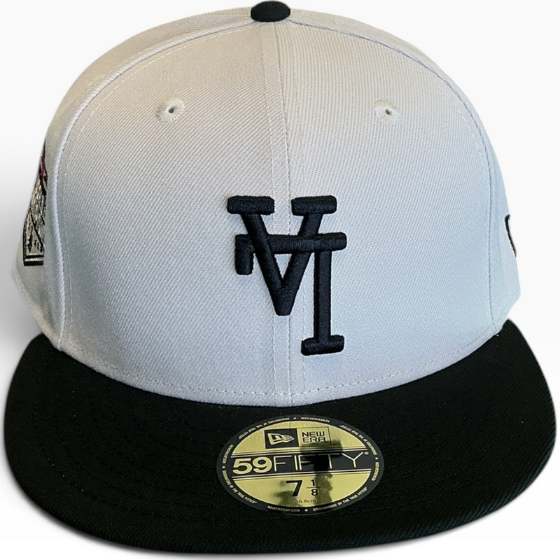 Los Angeles Dodgers White/Black New Era 59FIFTY fitted hat - side view