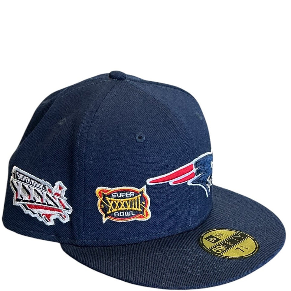 New England Patriots Navy Super Bowl Champions New Era 59FIFTY fitted hat - detail view
