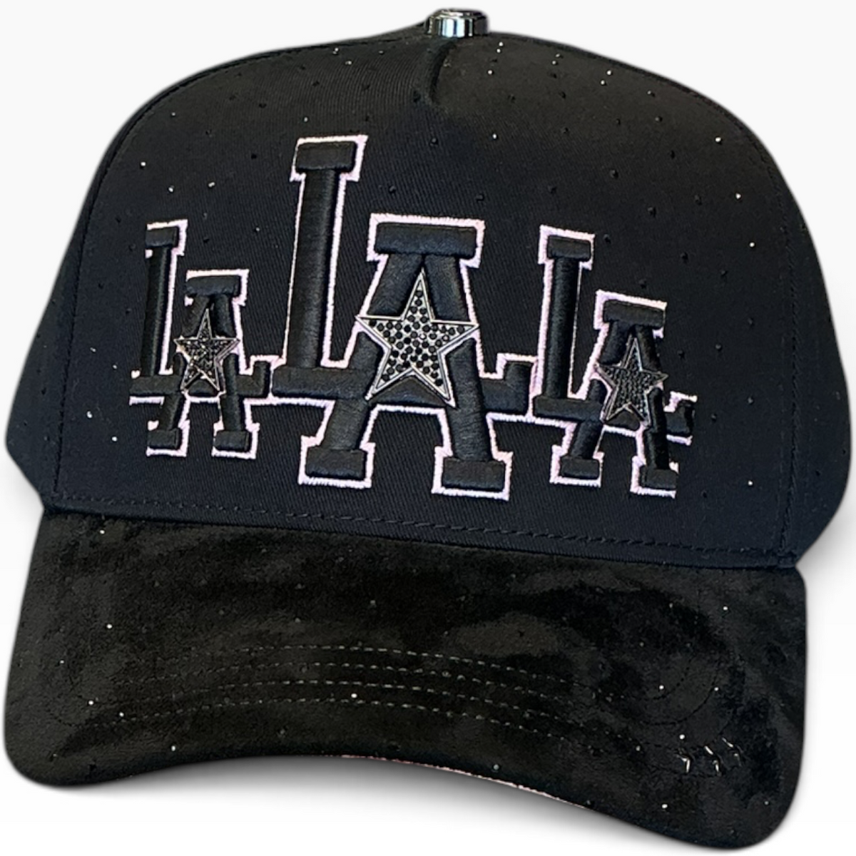 Black and pink LA star snapback - back view